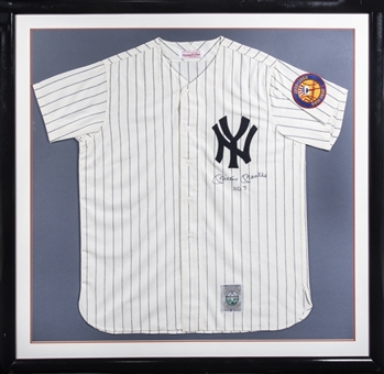 Mickey Mantle Signed New York Yankees Flannel Home Jersey With "No. 7" Inscription In 44x44 Framed Display (JSA)